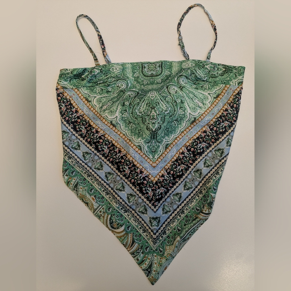 Satin Paisley Women's Handkerchief Cropped Top Y2K 90s Cami Size L